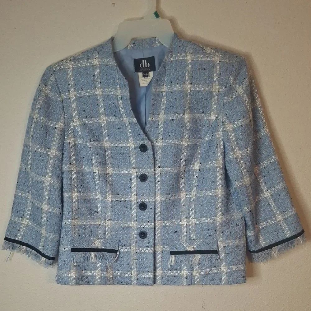 DB Collection Women's Blue Plaid Jacket size 14 P